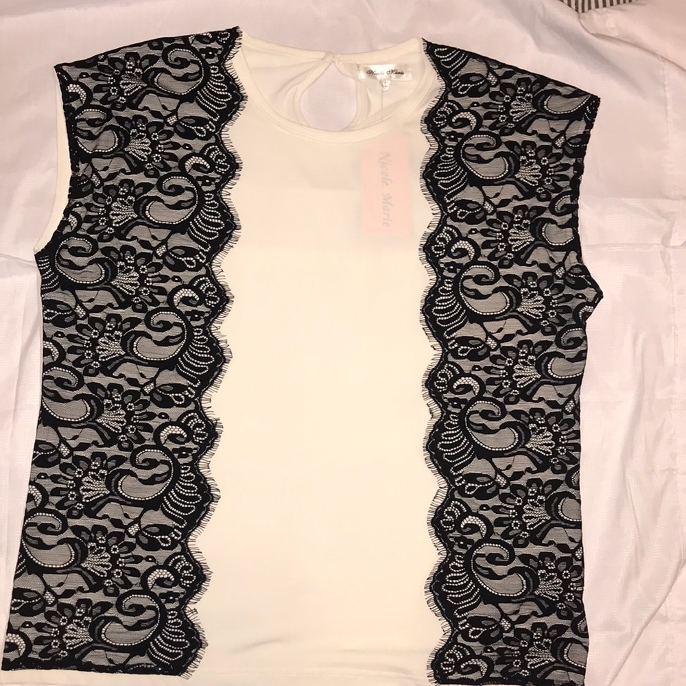 Sheer blouse with lace accents